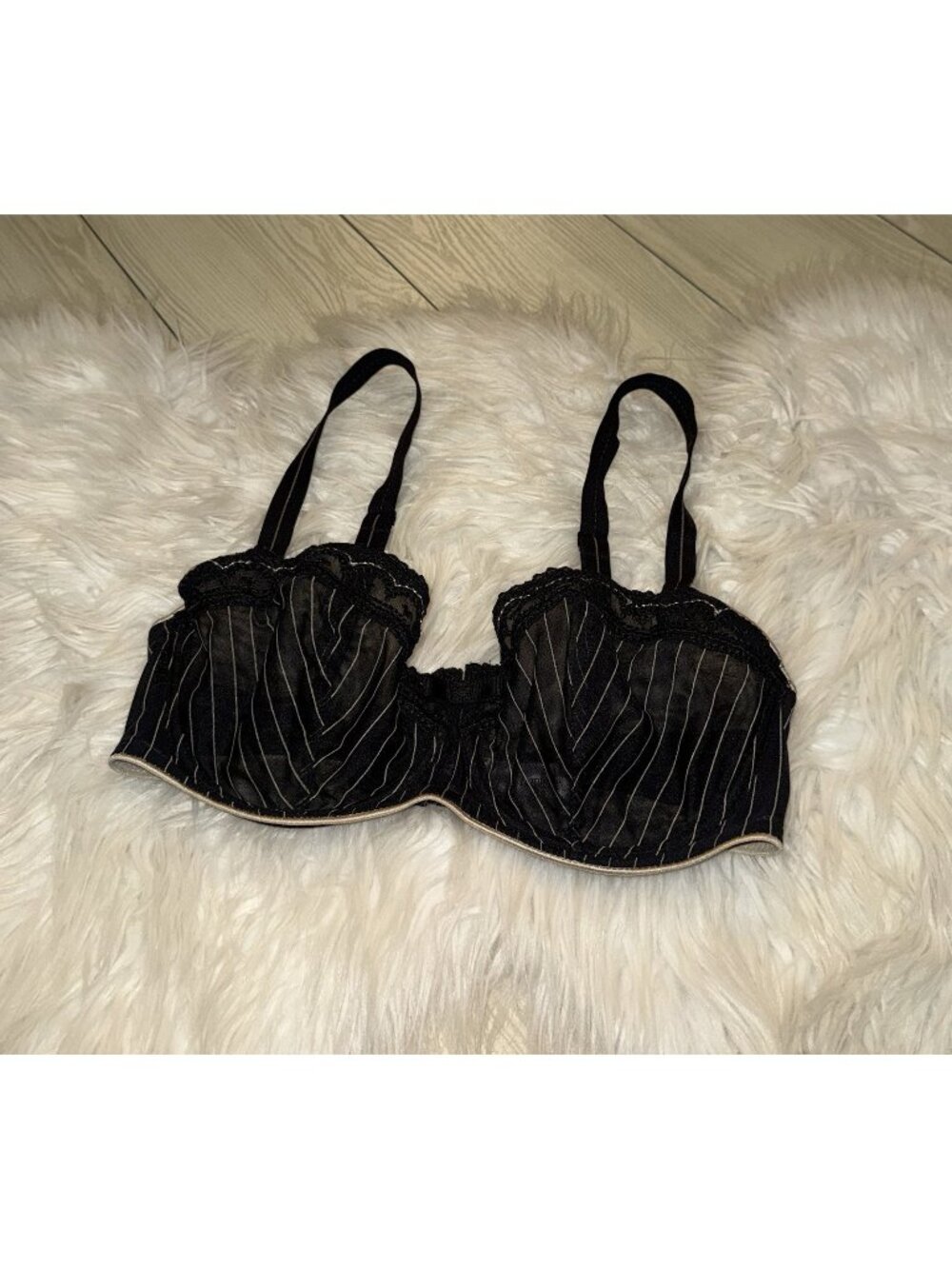 Chantelle 2995 Mesh Sheer Unlined Bra with Braid UW Striped Womens 32DD Black